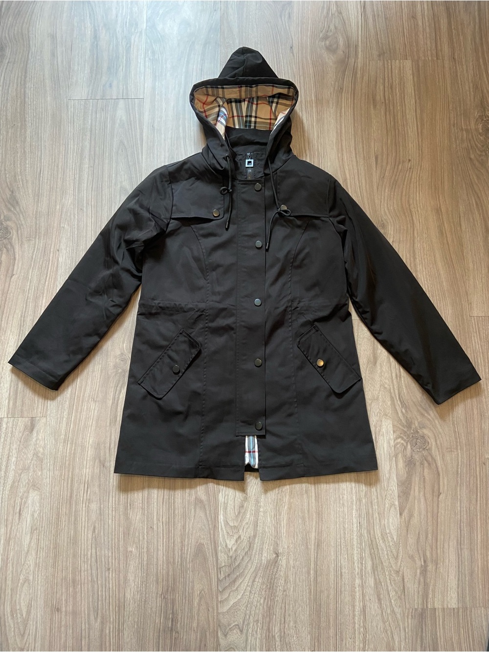 Black Hooded Trench Style Jacket Size Small